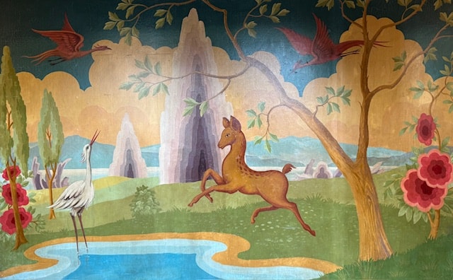 Fantastical mural with horse and garden landscape