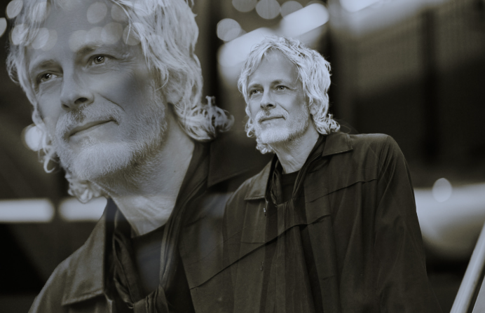 Silver-haired musician portrait